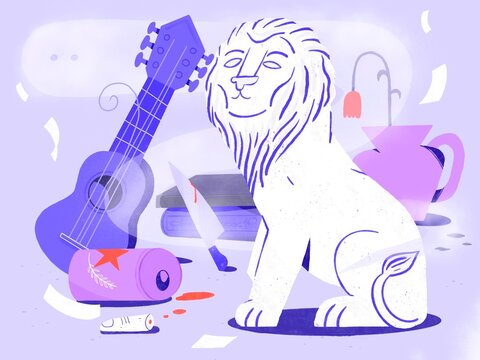 Illustrated Still Life of Objects and a Ghost