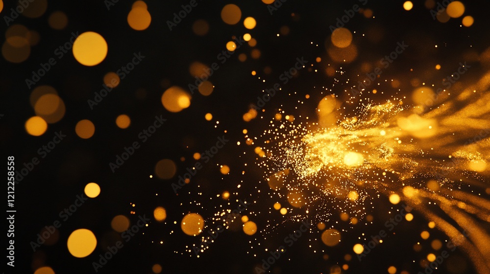 Aufkleber Abstract golden particles burst on black background with bokeh effect.