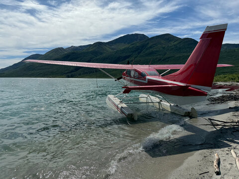 Red Float Plane In Alaska USA - Powered by Adobe