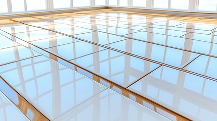 Obraz premium Modern Glossy Tiles Floor Interior Design Room Window Reflection