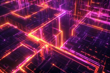 Obraz premium Abstract Neon Grid Digital Cityscape Illumination