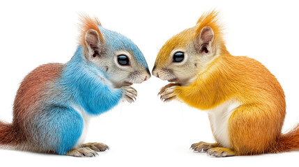 Obraz premium Two Colorful Squirrels in Love isolated on a white background