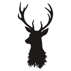 Deer Head Silhouette with Antlers - Elegant Black and White Vector Illustration-2