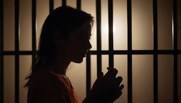 Silhouette of prisoner in jail