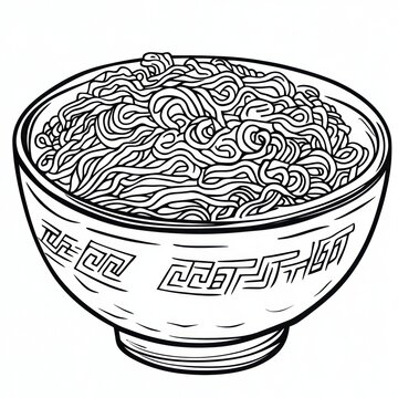 recommend clip art: Black and white illustration of noodles in a bowl.  Possible use for food illustration