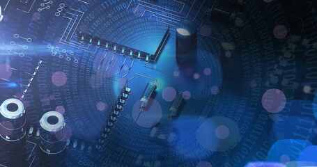 Image of light spots over computer circuit board