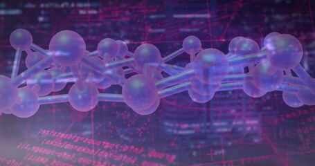 Image of digital data processing and dna strand spinning