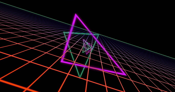 Image of neon pattern over light trails background