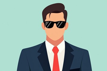 Stylish Male Businessman in Black Suit and Sunglasses Posing with Confidence on Minimalist Background