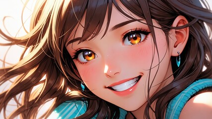a beautiful and confident young woman with a bright smile, anime style