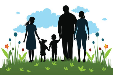 Family walking in park silhouette