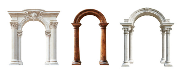 Set of Classic column arch isolated on transparent background, cut out