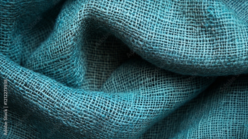 Aufkleber Close-up of textured teal fabric with folds and wrinkles showing intricate weave.