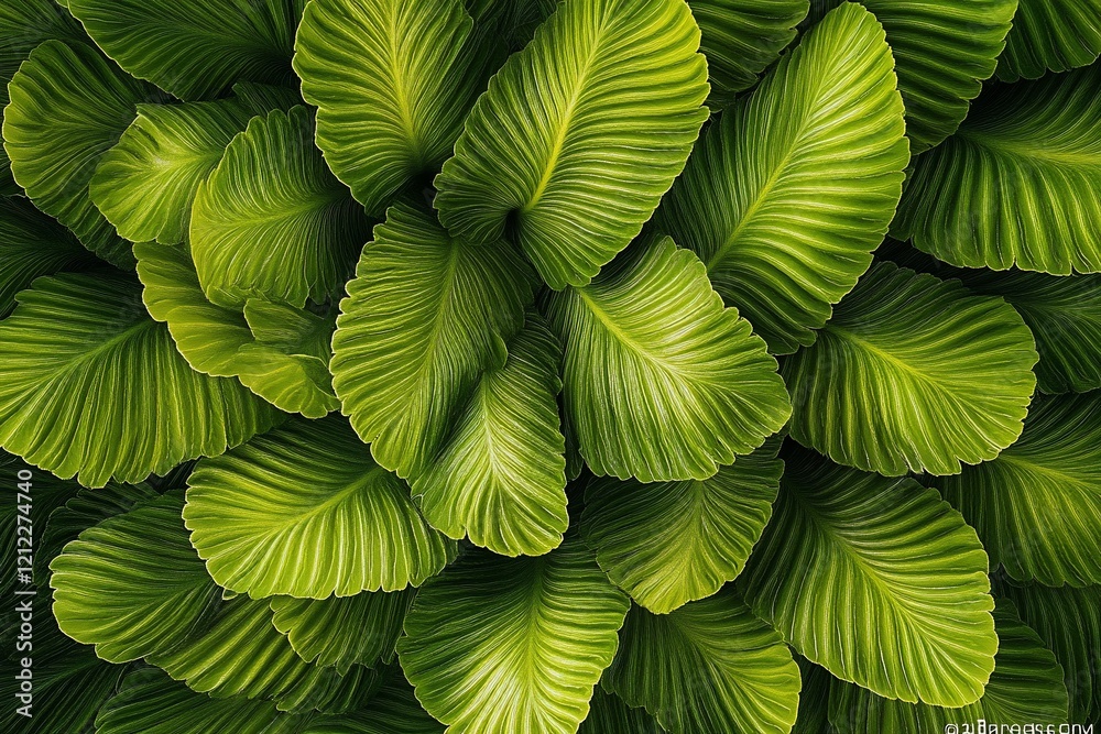 Aufkleber Lush green foliage with textured leaves creating a natural pattern.
