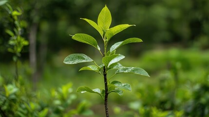 Obraz premium A young tree growing strong in a lush green field surrounded by nature.