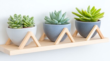 Obraz premium Succulents in Pots on Wooden Shelf Home Decor