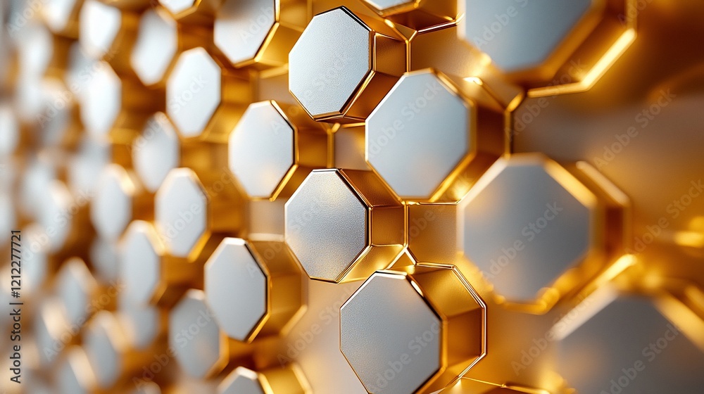 Poster abstract gold and silver hexagon pattern background.