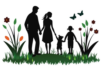Vector silhouette of family on white background