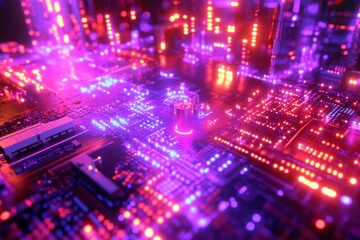 Obraz premium Illuminated Circuit Board Showing Complex Electronic Components