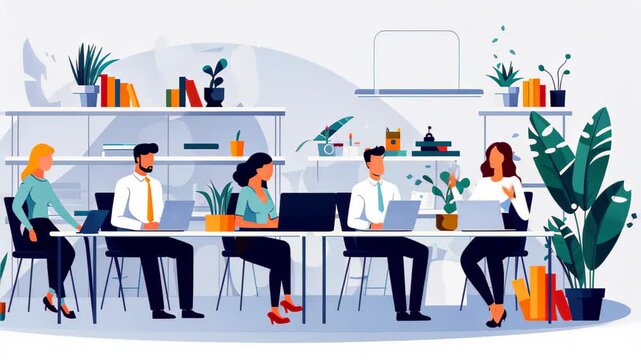 Business woman work in happy workspace flat design on white background.