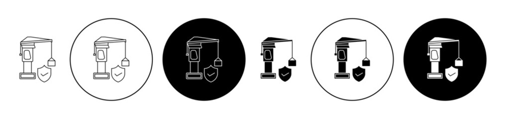 Construction insurance vector icon collection in black filled and outlined versions