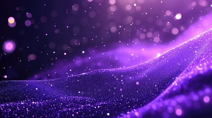 Digital purple particles wave and light abstract background