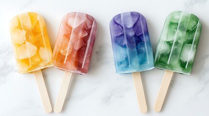 Colorful Popsicles on Marble Background  Summer Treats