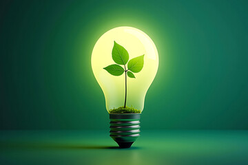 A glowing plant-shaped bulb symbolizing eco-friendly innovation and clean energy