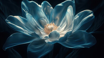 Ethereal White Flower with Glowing Petals in Dark Background