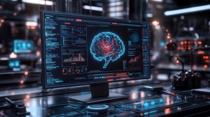 Obraz premium Artificial Intelligence Brain Data Analysis