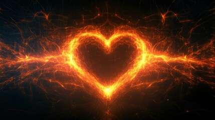 Fototapeta premium A glowing heart shape formed by vibrant golden sparks on a dark background.