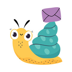 Cute Snail Character with Shell Carrying Envelope on Its Back Vector Illustration
