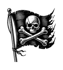 Fototapeta premium pirate flag black engraving black and white outline