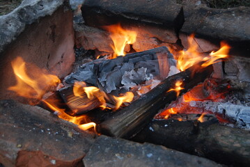 Fototapeta premium Burning firewood in the grill