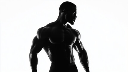 Fototapeta premium Silhouette of a muscular Afro American man, white background