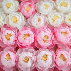 Fototapeta premium A close-up of artificial flowers in shades of pink and white, showcasing intricate details.