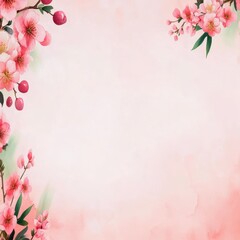 Fototapeta premium A soft pink background adorned with delicate cherry blossom illustrations.