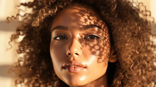 Closed up of beautiful young model face with nude make up on skin.