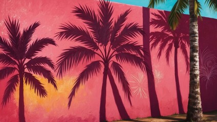 This image captures vibrant palm shadows against a bright wall.