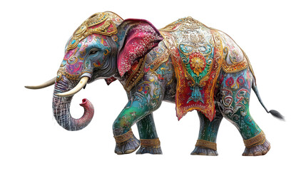 Beautifully decorated elephant for Songkran Festival, isolated on white, PNG file