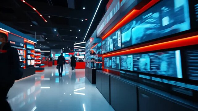 Modern electronics store featuring sleek displays of cutting-edge televisions.