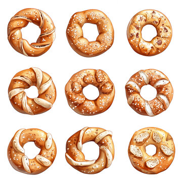watercolor bagels assortment on white clip art preview