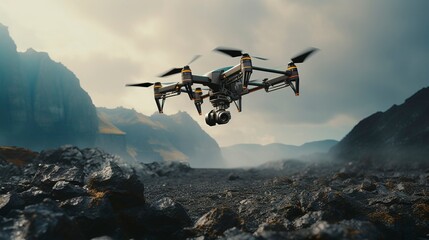 Fototapeta premium A photo of a drone capturing images for geological