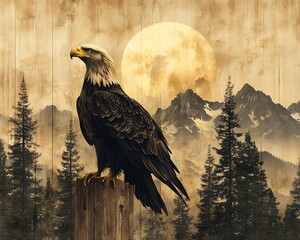 Fototapeta premium a vintage rustic picture of an eagle on old wooden 