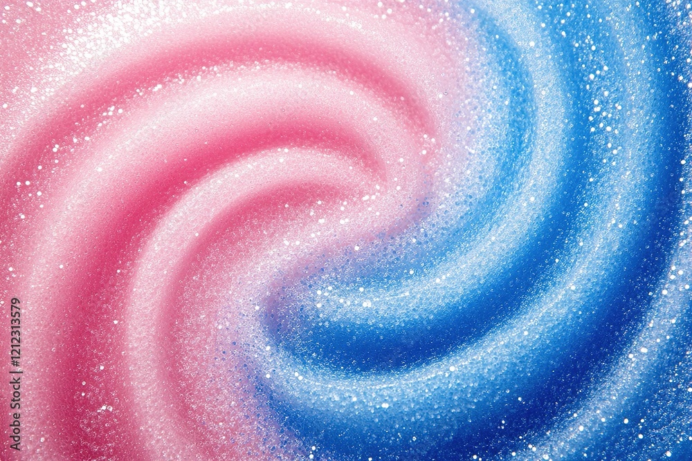 Poster swirling sugar granules form elegant patterns on a soft gradient background of pink and blue, offeri