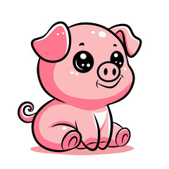 Fototapeta premium Vector illustration of a cute pink pig sitting