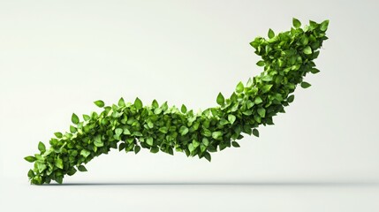 The graph, an abstract arrow made of green leaves pointing upwards, symbolizes sustainable growth and prosperity.