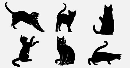 isolated black silhouette of a cat, vector collection	