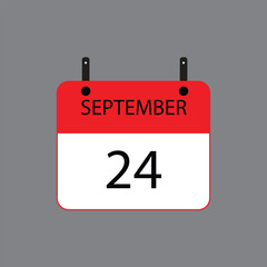 Calendar icon with September 24 date on grey background. Vector schedule symbol.