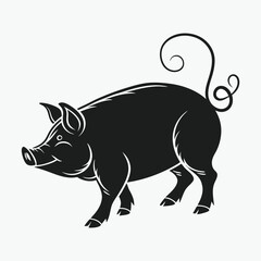 Fototapeta premium Cute Black and White Pig Silhouette for Design Projects